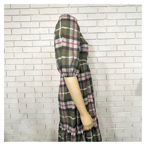 AllSaints Sadie Check Dress Puff Sleeve Hi-Low Hem | Feminine Grunge | Size 0 - Picture 7 of 8